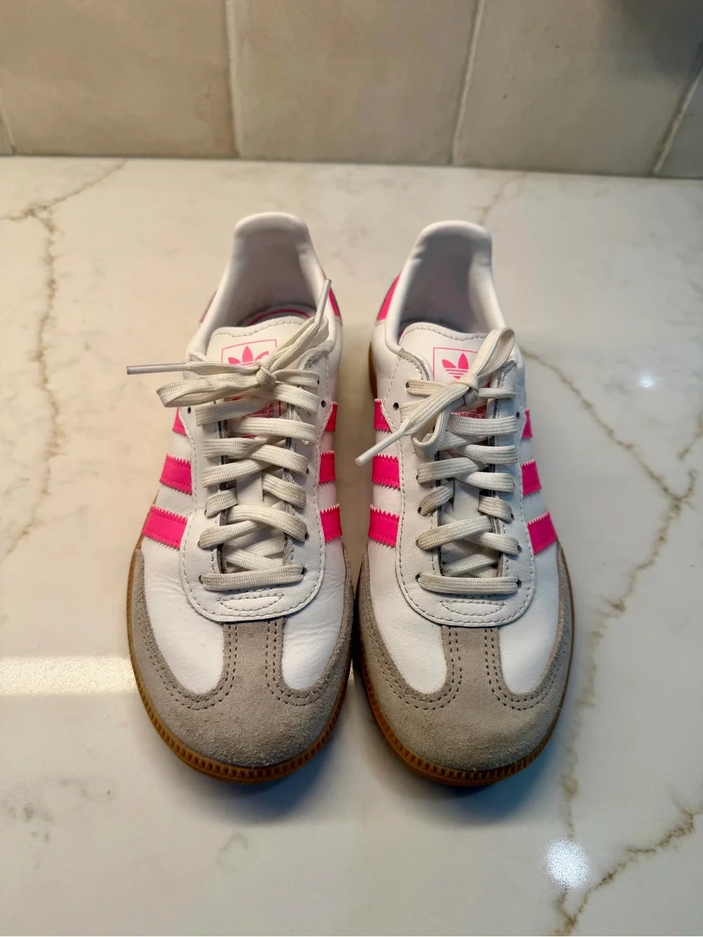 adidas Samba Girl’s Sneakers - White with Hot Pink Stripes